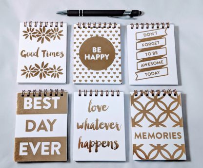 Mini Gold Foil Memo Notebooks with Positive Sayings