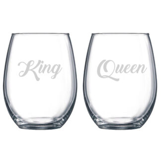 King Queen Stemless Wine Glasses
