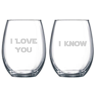 Star Wars inspired I love you I know stemless wine glasses