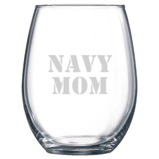 Navy Mom stemless wine glass