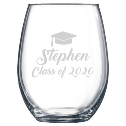 personalized graduation stemless wine glasses