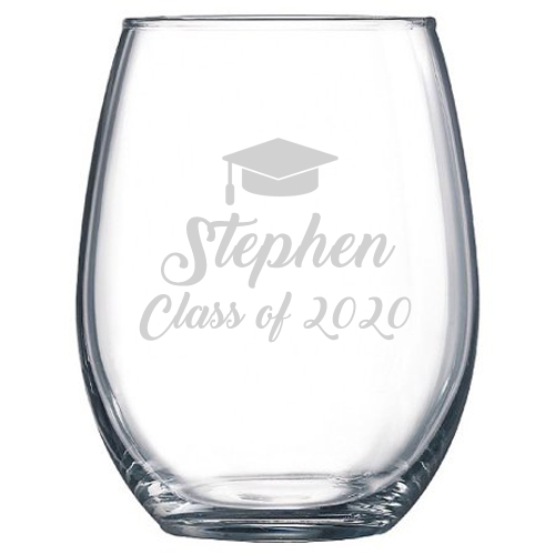 Personalized Stemless Wine Glass Custom Engraved Name (Choice of Font)